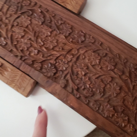 Antique Carved Wooden Elephant and Floral Expandable Book Holder from India - Picture 7 of 16